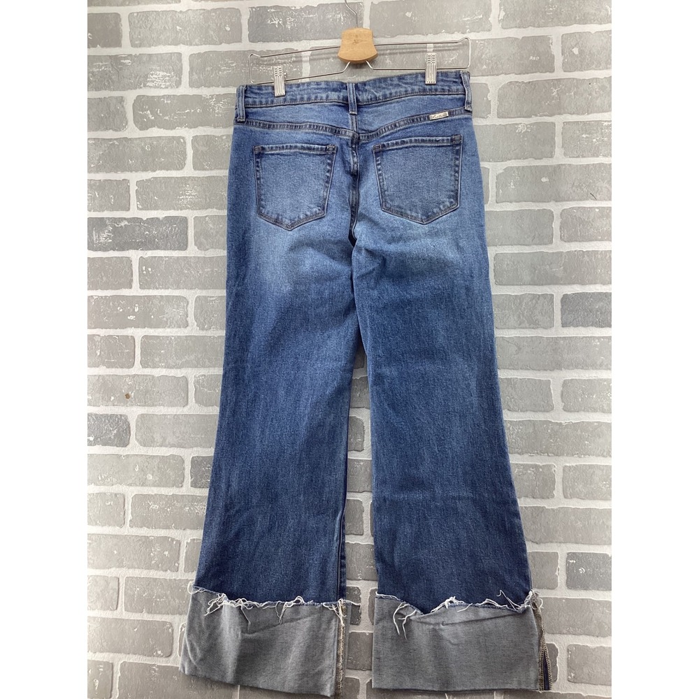 KanCan Wide Leg Cuffed Jeans Medium Wash Raw Hem KC78033D Womens 5/26 - Picture 4 of 5